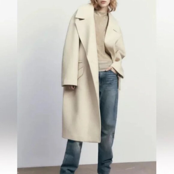 NEW ZARA Cream Oversized Coat Pockets Blogger Favorite - Picture 2 of 8